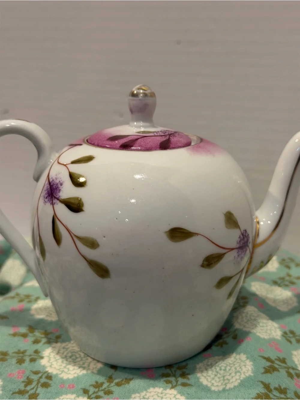 Vintage Hand Painted Porcelain  3 Pc Tea Set Tea Pot Lidded Sugar And Creamer.